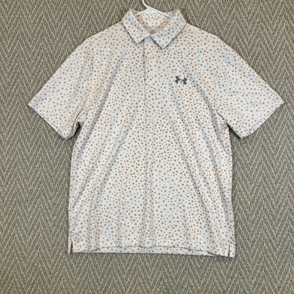 Under Armour Shirt Mens Medium White Playoff Polo Floral Performance Stretch